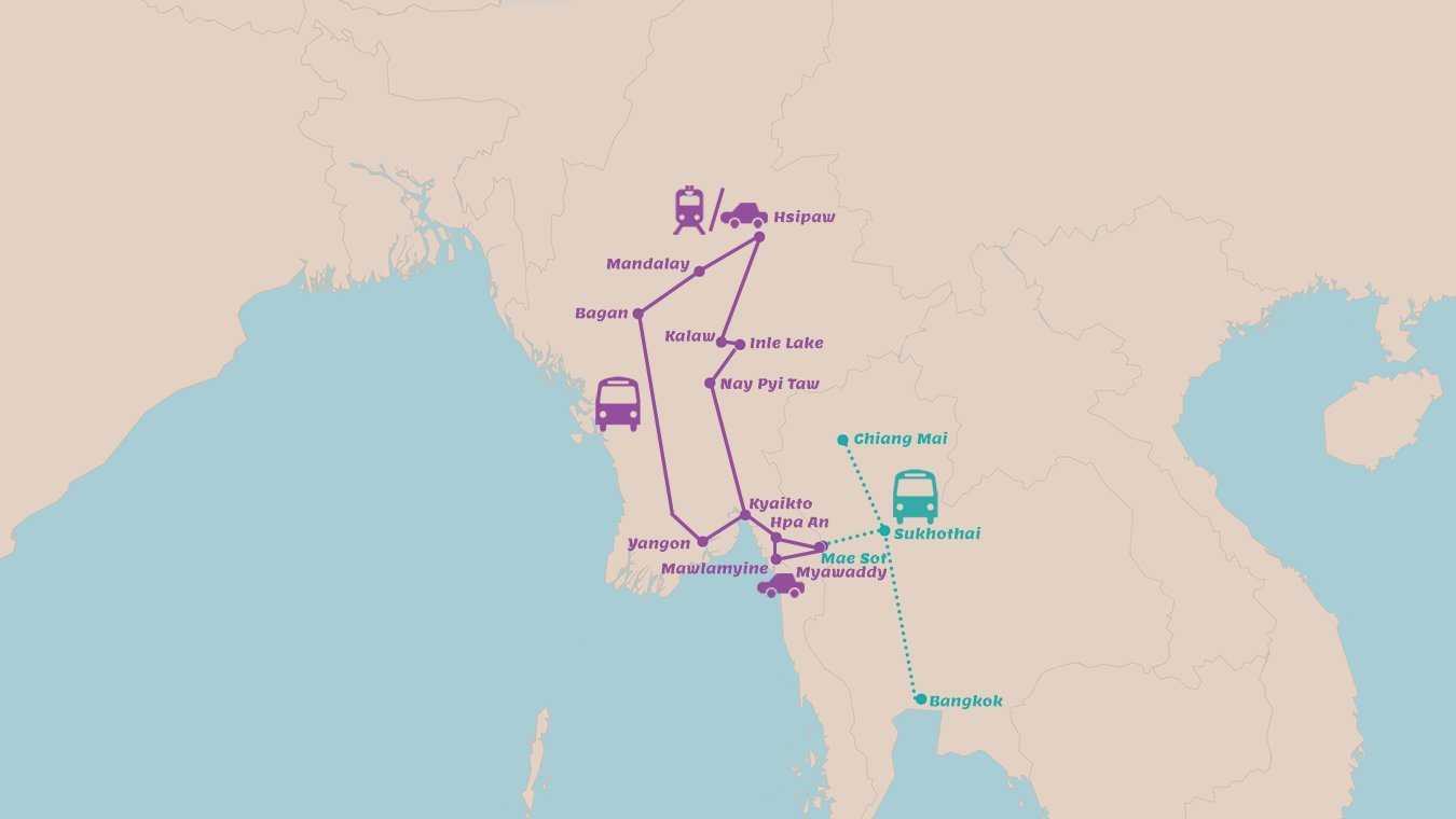 Rondreis Myanmar Backpacken vanuit Thailand over land