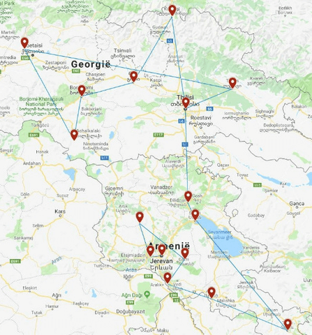 Privé rondreis Georgië en Armenië 17 dagen route