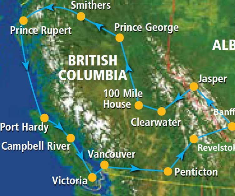 Mountain Country (20 dagen) – Canada - start: Vancouver eind: Vancouveraantal km: ± 3400